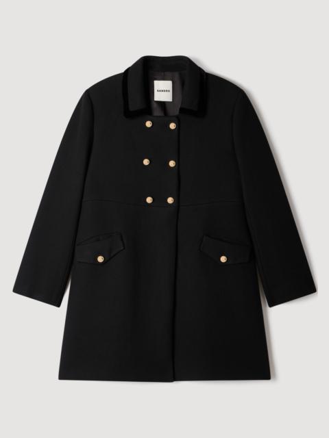 Sandro MID-LENGTH COAT WITH VELVET COLLAR