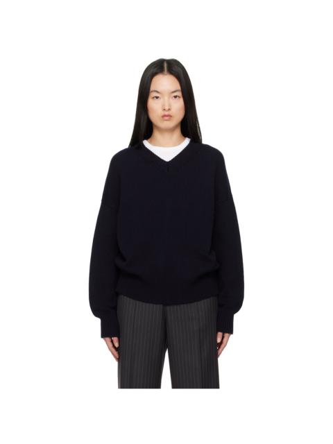 &DAUGHTER Navy Balla Slouch V-Neck Sweater