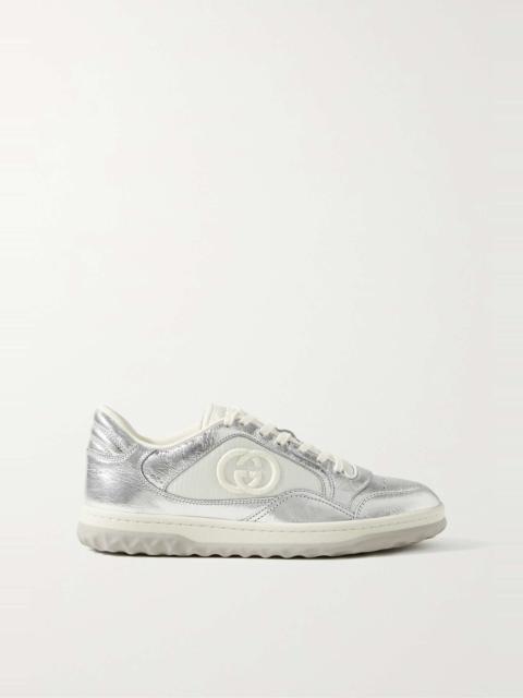 GUCCI MAC80 embroidered mesh-trimmed metallic textured-leather sneakers