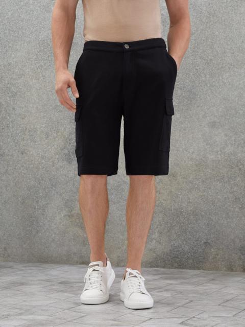 Techno cotton lightweight French terry Bermuda shorts with cargo pockets