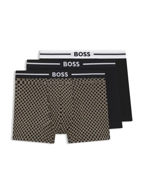 BOSS THREE-PACK OF STRETCH-COTTON BOXER BRIEFS WITH LOGO
