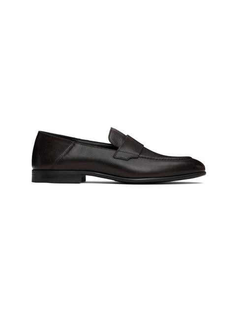 BOSS Brown Tumbled Leather Penny Loafers
