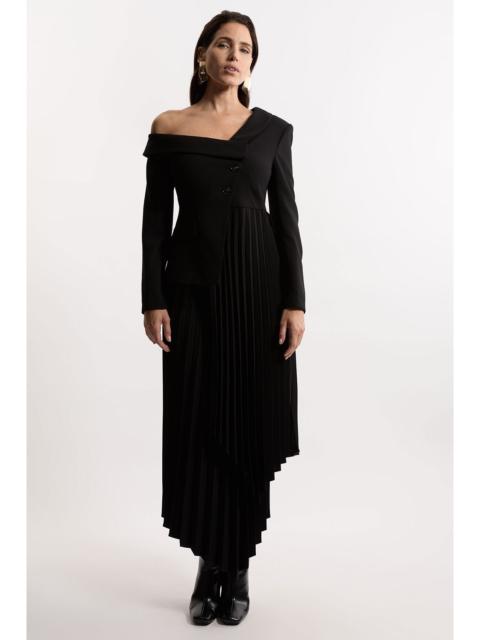 KAREN MILLEN Tailored Crepe Asymmetric Pleated Midi Dress