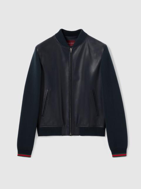 GUCCI Nappa leather and knit bomber jacket