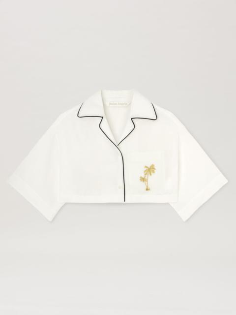 Palm Angels Cropped Linen Bowling Shirt