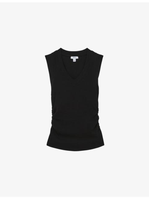 REISS Sandy V-Neck Ribbed Stretch-Cotton Vest