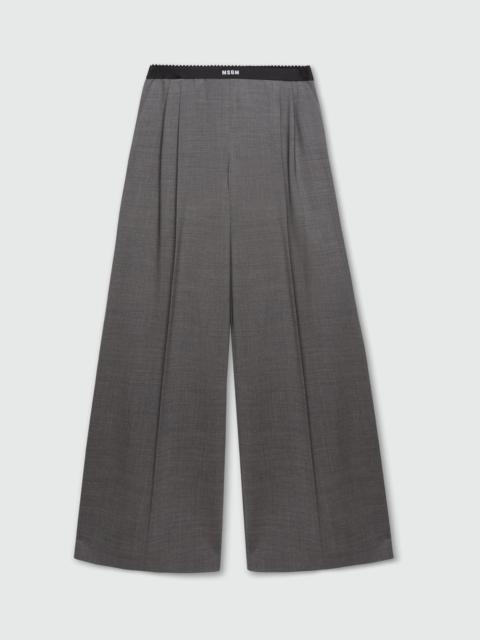 MSGM Grey palazzo trousers in lightweight wool with elasticated waistband and MSGM logo