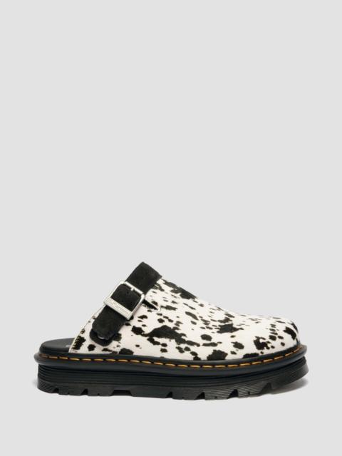 Dr. Martens Zebzag Dalmatian Hair On Leather Slingback Platform Mules
