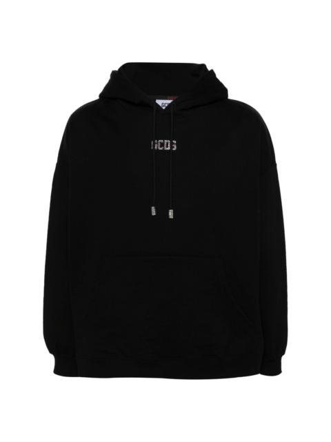 GCDS crystal-embellished-logo cotton hoodie