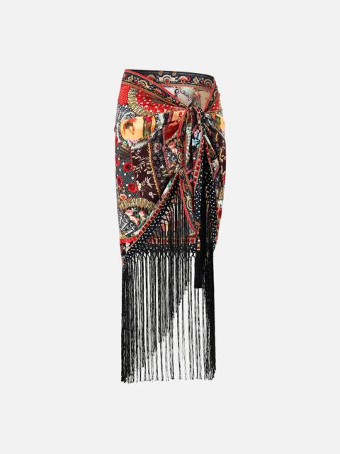 CAMILLA WOVEN SHORT SARONG WITH LONG FRINGE TRIM