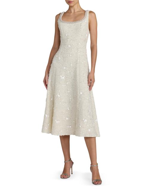 MAC DUGGAL Women's Sequin Boucle Square-Neck Midi-Dress - Ivory