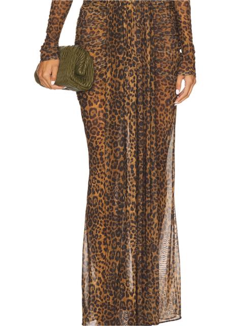 LAPOINTE Printed Mesh Draped Skirt