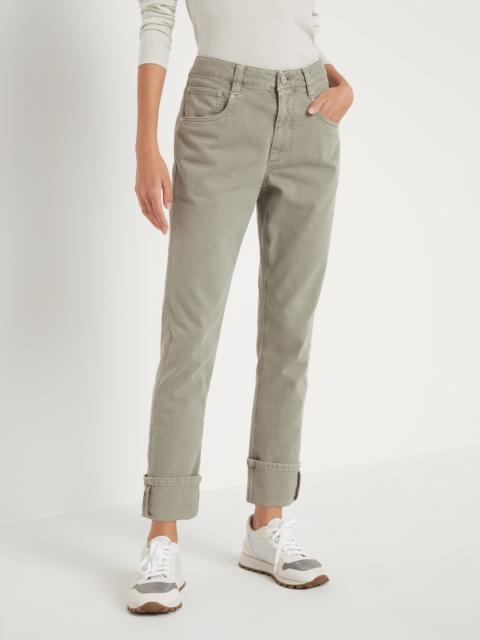 Brunello Cucinelli Garment-dyed comfort soft denim straight trousers with shiny tab
