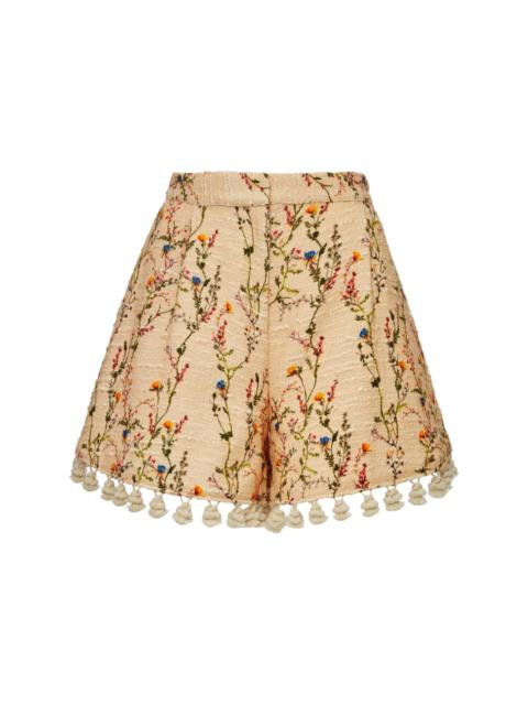 Playa floral-embroidered cotton-blend shorts
