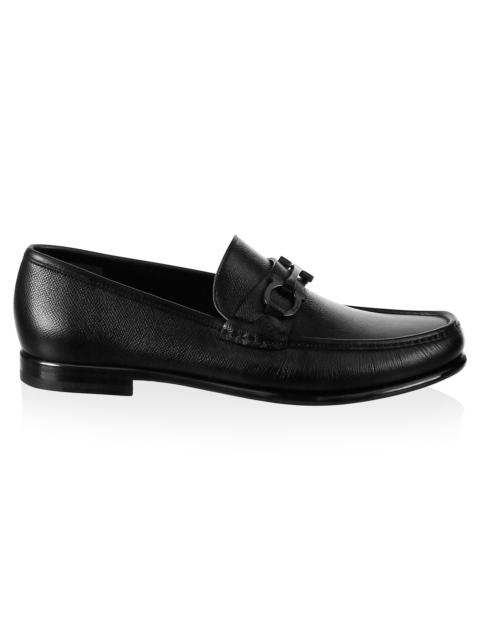 FERRAGAMO Men's Gancini Crown Bit Leather Loafers - Black