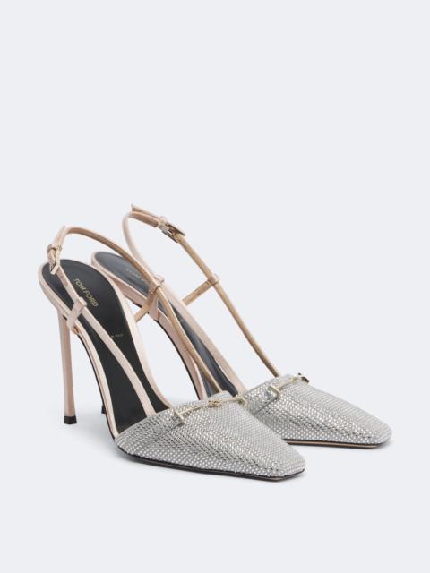 TOM FORD Arc embellished satin slingback pumps