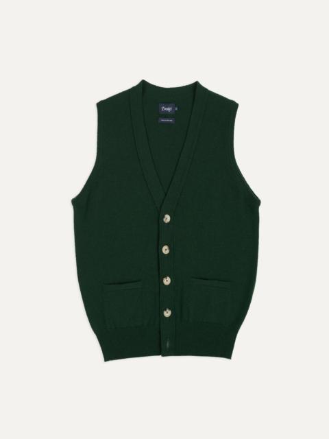 Drake's Dark Green Lambswool Sleeveless Cardigan