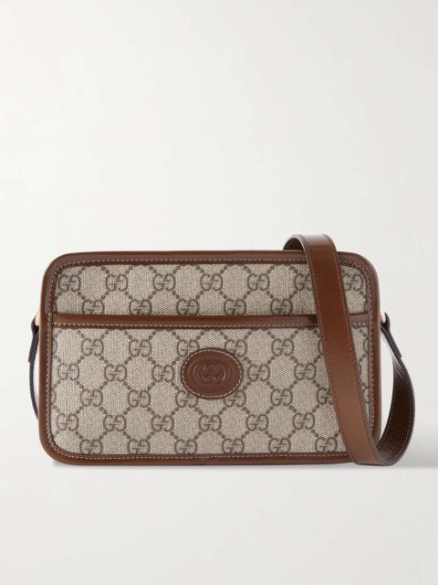 GUCCI Leather-Trimmed Monogrammed Coated-Canvas Messenger Bag