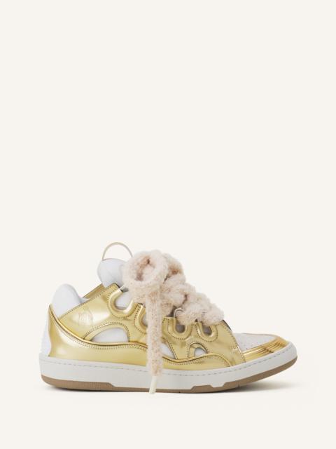 Lanvin CURB METALLIC LEATHER SNEAKERS WITH MESH LACES