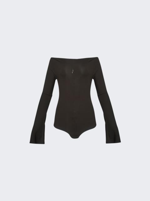 courrèges Drop Zipped Crepe Jersey Bodysuit Mud Brown