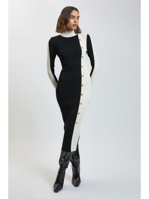 KAREN MILLEN Knit Rib With Contrast Detail Midi Dress