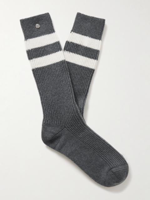 God’s True Cashmere Shadow Sunstone-Embellished Striped Ribbed Cashmere-Blend Socks