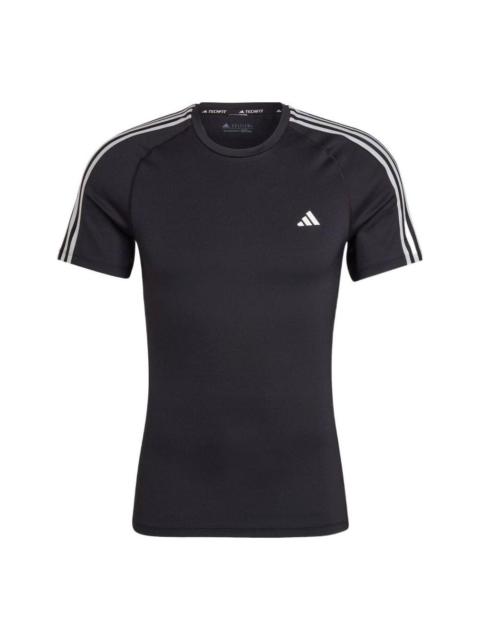 adidas adidas Solid Color Stripe Logo Casual Round Neck Short Sleeve Black T-Shirt HD3525
