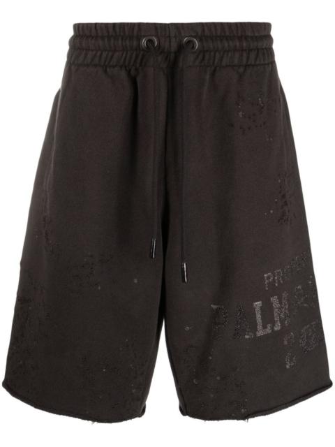 Palm Angels glitter logo distressed shorts