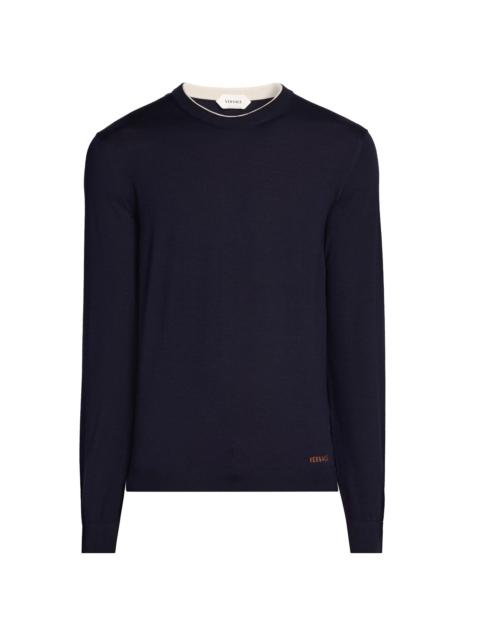 VERSACE Men's Wool Crewneck Sweater - Navy