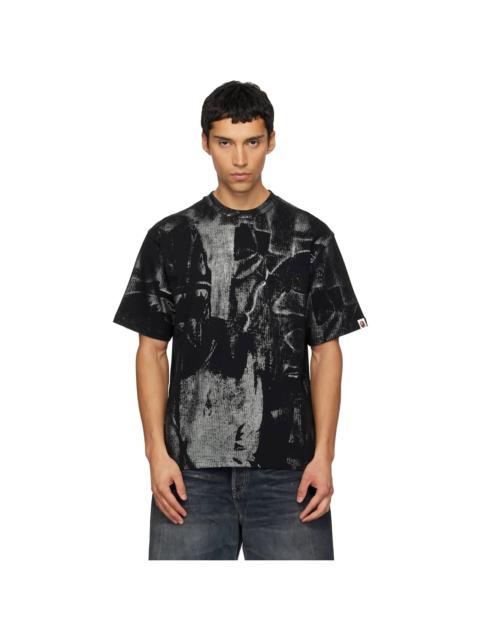 A BATHING APE® Black Metallic Coated Overall Print T-shirt