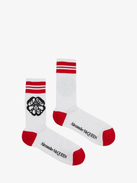 Alexander McQueen Men's Seal Logo Socks in White/red