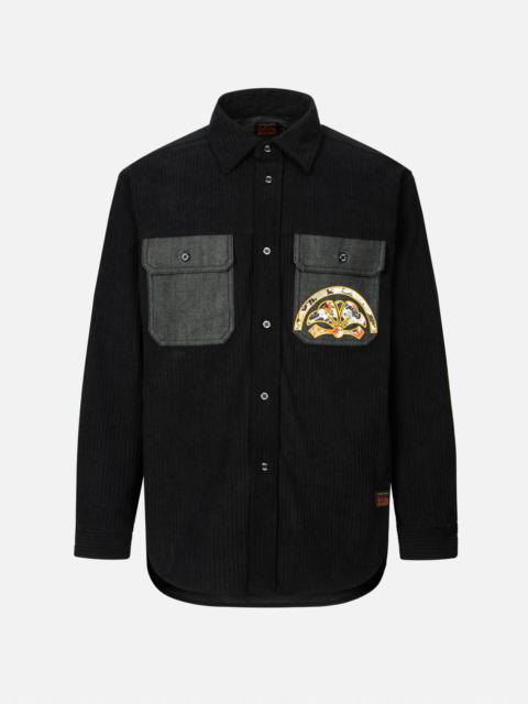 EVISU MAPLE LEAVE-PATTERN KAMON APPLIQUÉ RELAX FIT WORK SHIRT