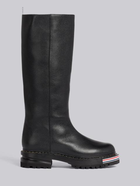 Thom Browne Black Pebble Grain Leather Rubber Hiking Sole Stripe Micro Insert Knee High Boot
