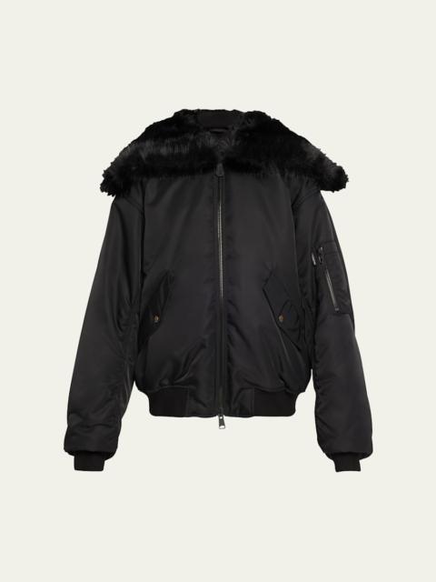 BALENCIAGA Faux Fur Hooded Bomber Jacket