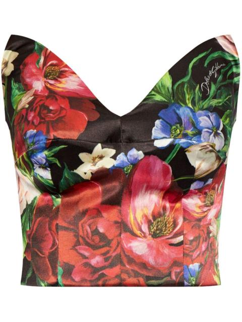 Rose-print strapless top