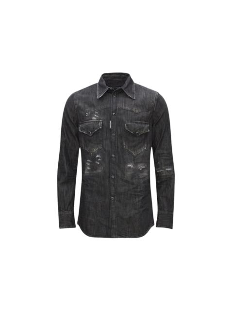 DSQUARED2 Dsquared2 Fashion Western Faded Denim Shirt Black