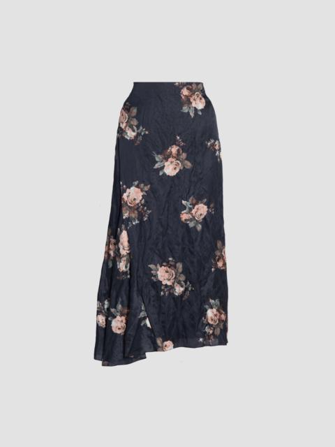 Erdem FLORAL CRUSHED SATIN DRAPED MIDI SKIRT