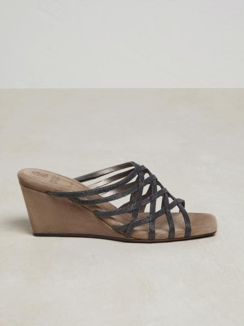 Brunello Cucinelli Precious Net wedge mules in suede