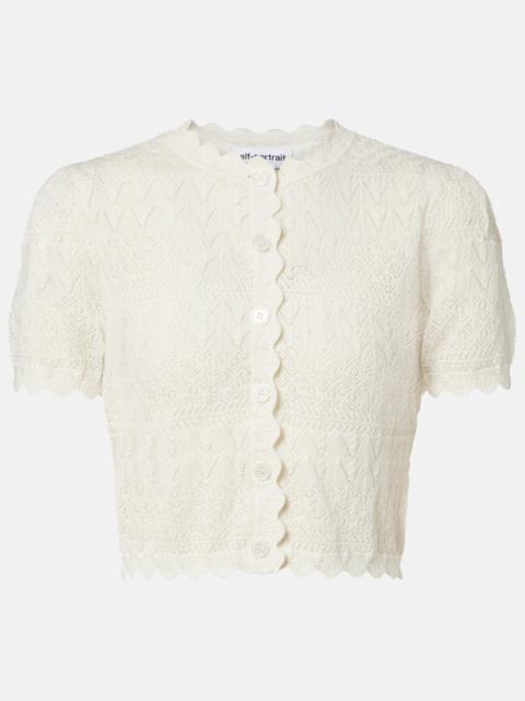self-portrait Pointelle cropped cardigan
