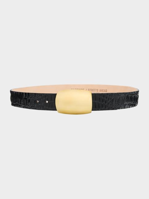 L'AGENCE Milou Croc-Embossed Leather Belt