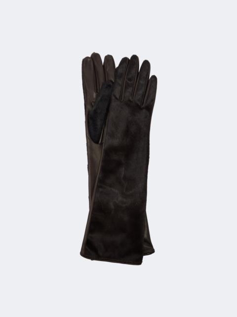 NOUR HAMMOUR Calf hair and leather gloves