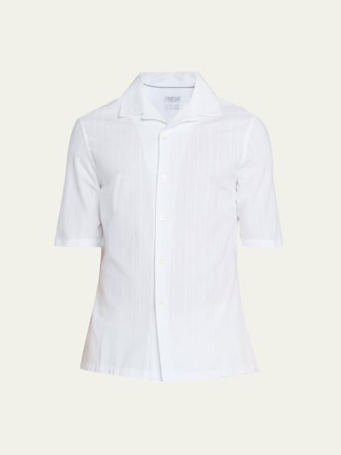 Brunello Cucinelli Men's Linen Stripe Short-Sleeve Shirt
