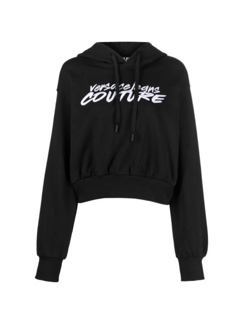 logo-embroidered cropped hoodie