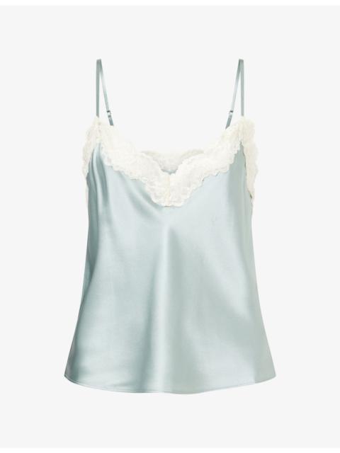 Reformation Teddy Lace-Trim Silk Top