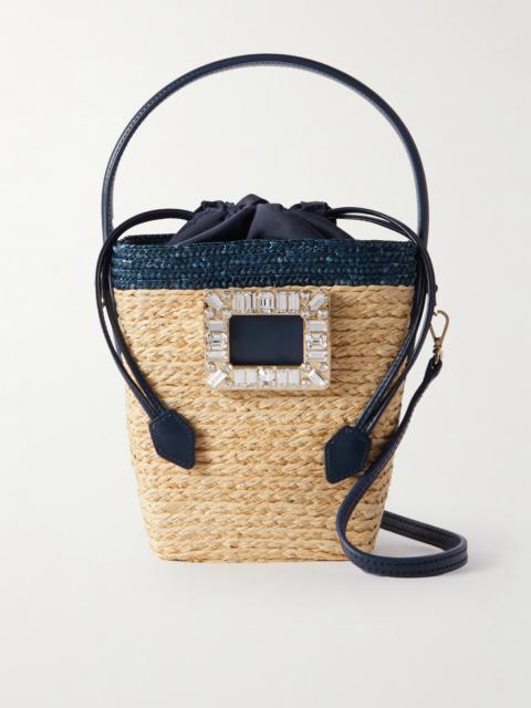 Roger Vivier Viv Skate Mini Crystal-embellished Leather-trimmed Raffia Bucket Bag