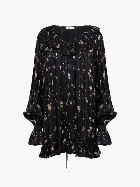 Chloé GATHERED LONG-SLEEVE MINI DRESS IN SILK CHARMEUSE