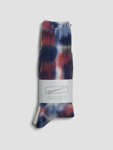 Nigel Cabourn Anonymous Ism Scatter Dye Crew Sock in Red Melange