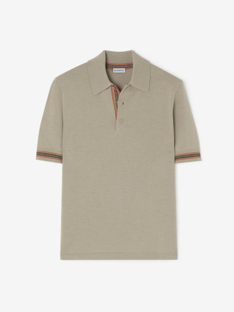 Burberry Icon Stripe Trim Wool Polo Shirt