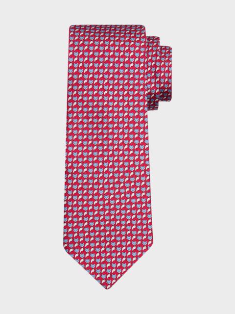 FERRAGAMO Men's Fox Face and Tail Silk Tie