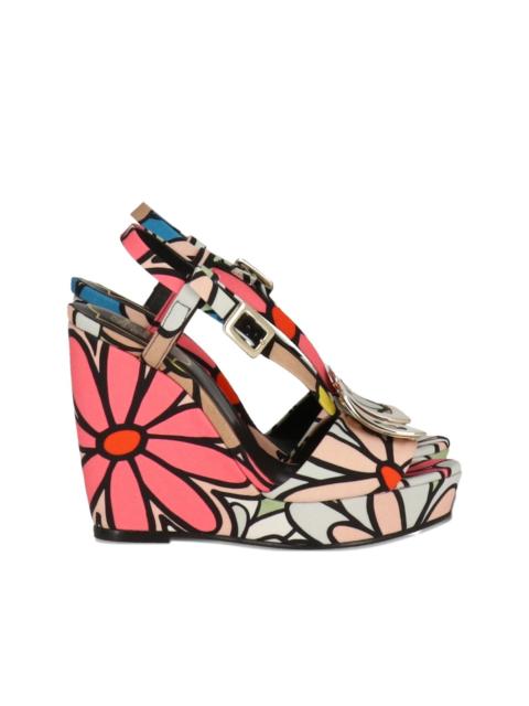 Roger Vivier flower-print buckled wedge sandals